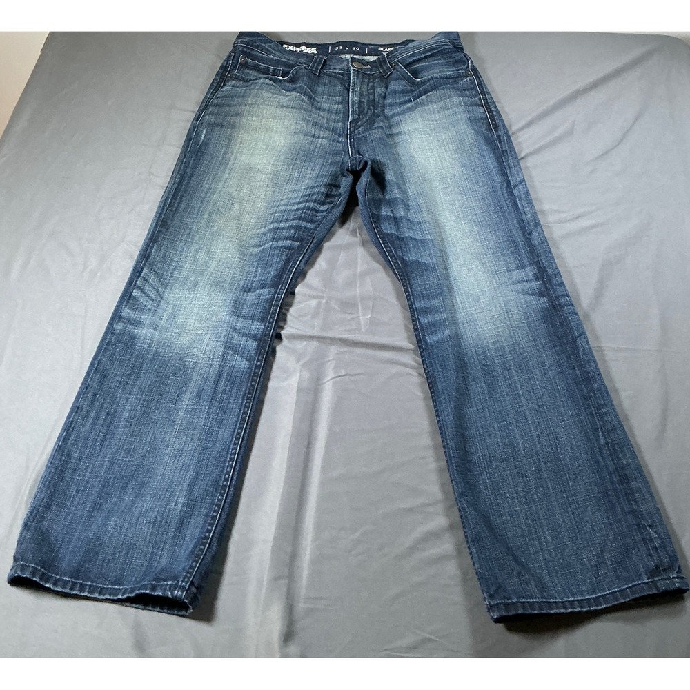 Express Jeans Blake Boot Cut Mens 33x30 Dark Wash Loose Fit Regular Rise Denim